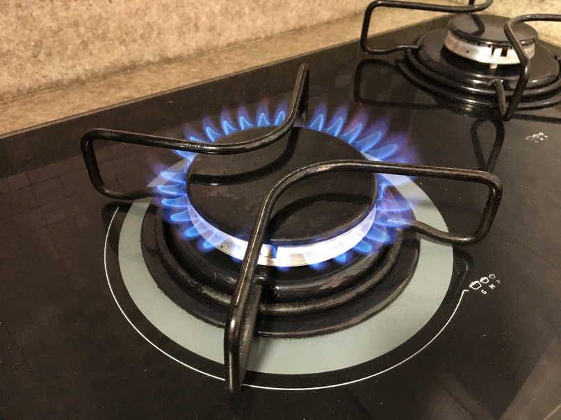 A stove lit