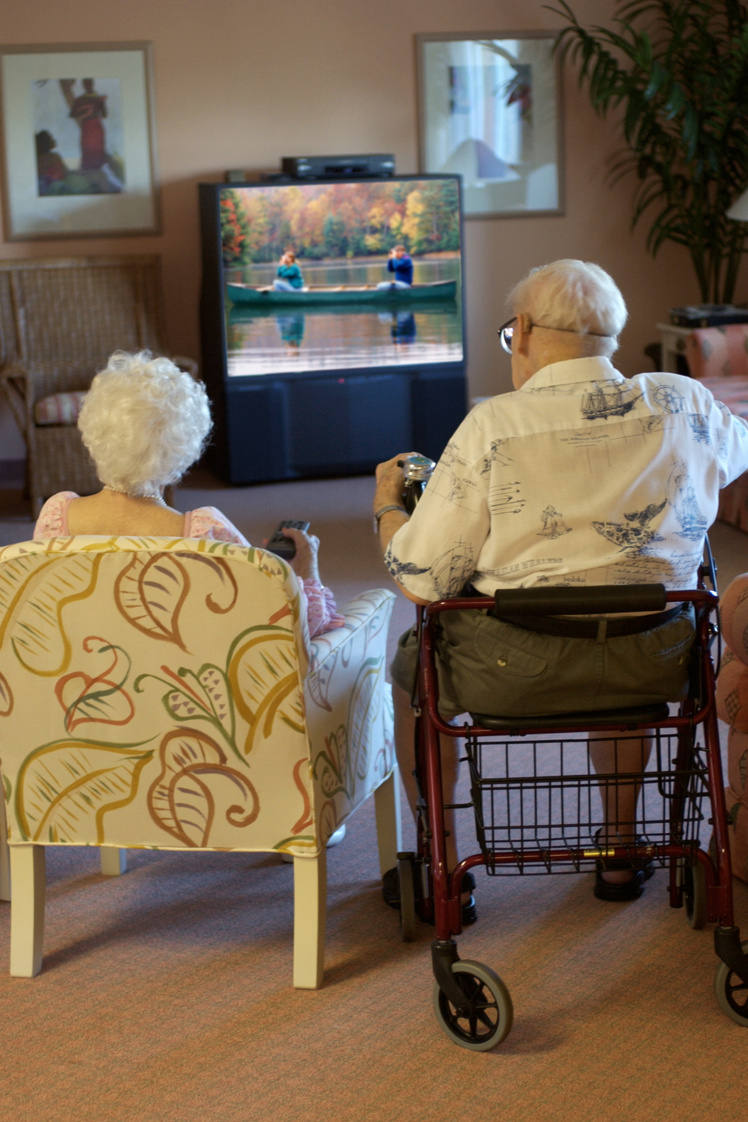 Elderly couple watching television